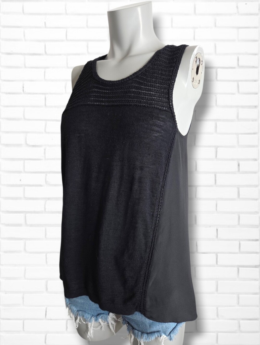 Club Monaco Black Linen Blend Knit Sleeveless Top Size S